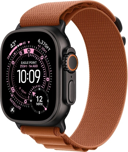 Apple Watch Ultra 3 49 мм, корпус из черного титана, ремешок Alpine терракотового цвета, размер S
